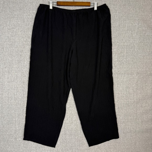 Citron Sz 1X Santa Monica Silk Pants Wide Leg Elastic Waist Black Crop Crepe‎ - Picture 1 of 11